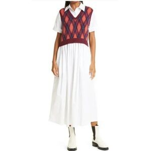 STAUD sweater vest white cotton maxi dress with pockets size S